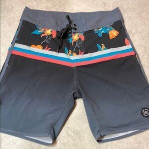 Ron Jon Mens Gray Tropical Print Board Shorts Sz 30